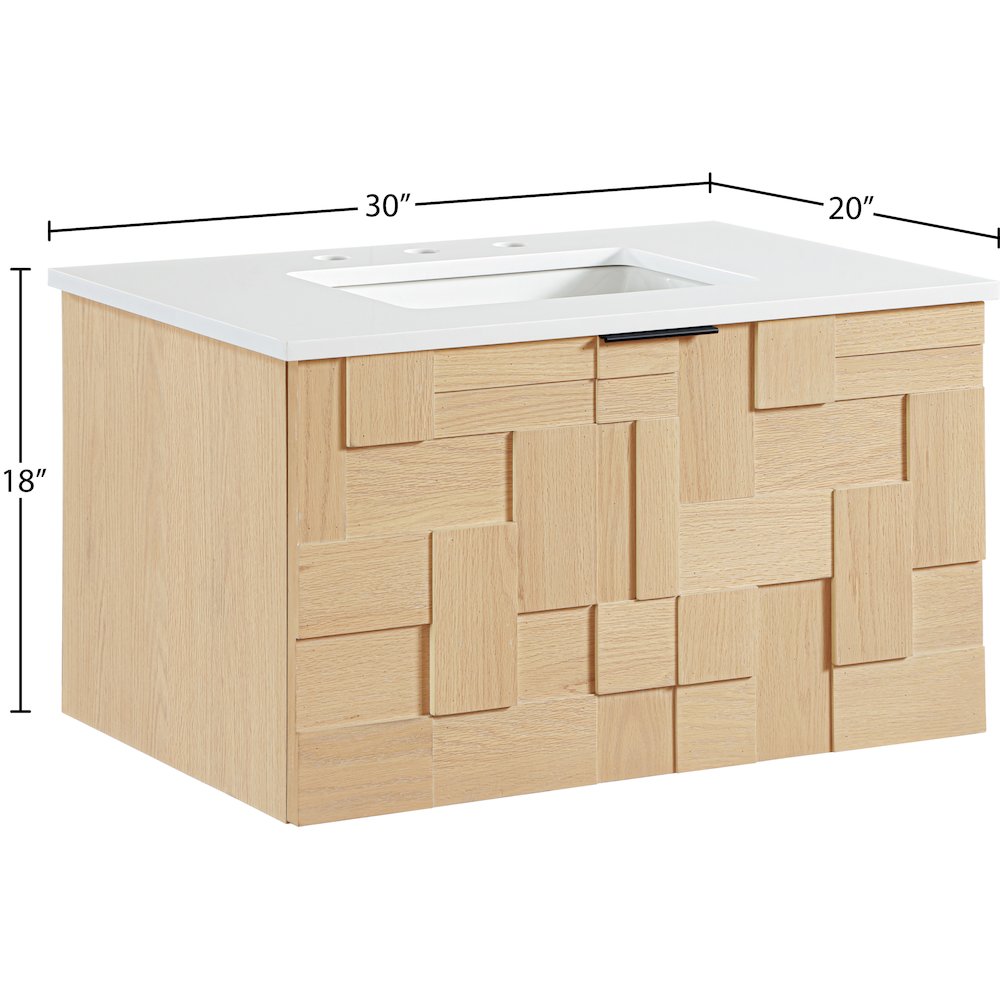 Leonardo 30" Natural Engineered Stone And Wood Wall Mounted Bathroom Vanity. Picture 15