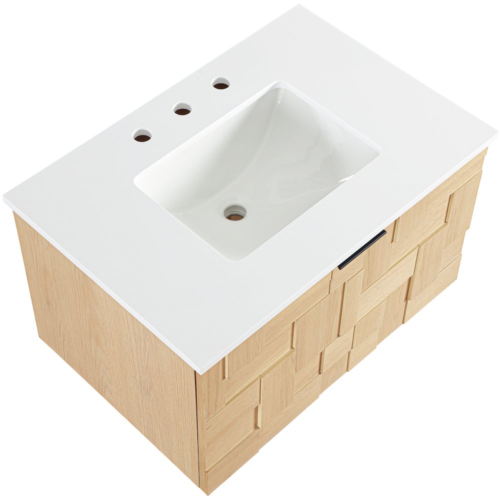 Leonardo 30" Natural Engineered Stone And Wood Wall Mounted Bathroom Vanity. Picture 10