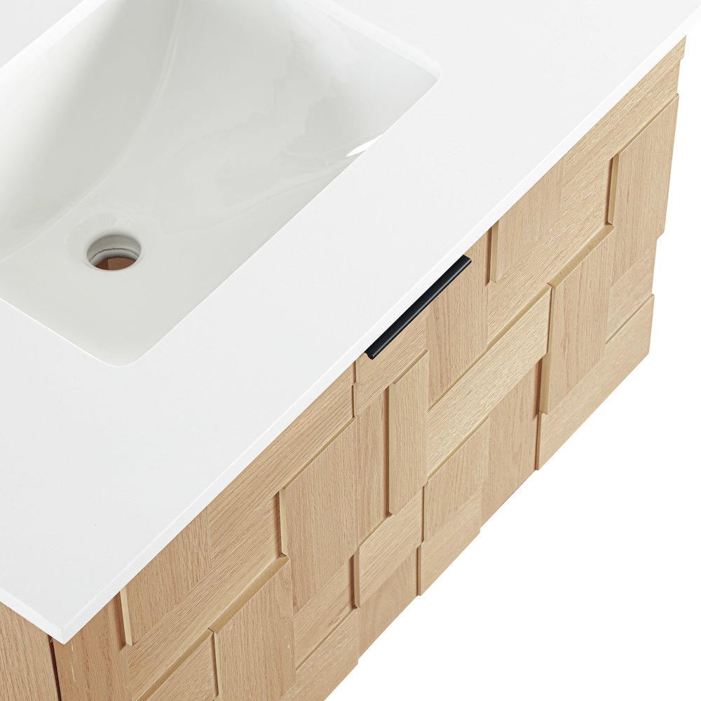 Leonardo 30" Natural Engineered Stone And Wood Wall Mounted Bathroom Vanity. Picture 11