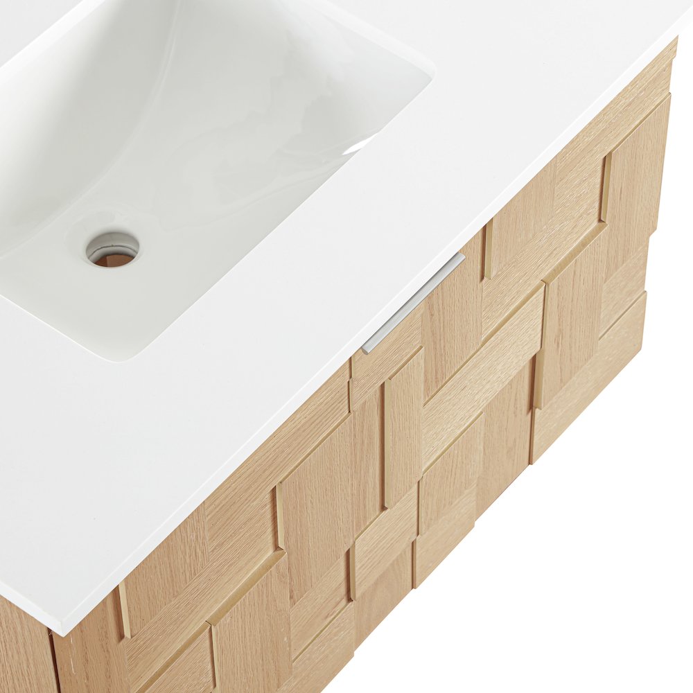 Leonardo 30" Natural Engineered Stone And Wood Wall Mounted Bathroom Vanity. Picture 12