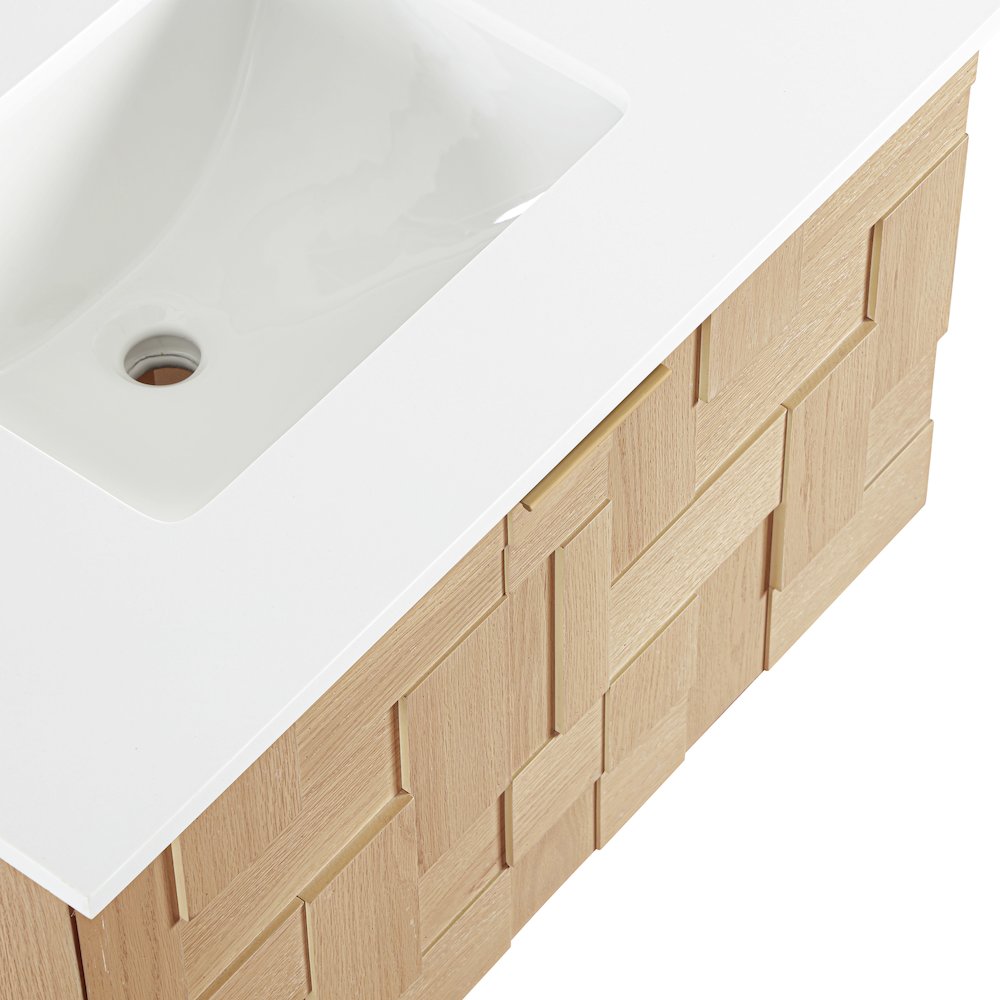 Leonardo 30" Natural Engineered Stone And Wood Wall Mounted Bathroom Vanity. Picture 13