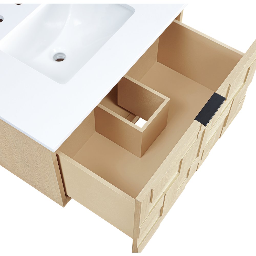 Leonardo 30" Natural Engineered Stone And Wood Wall Mounted Bathroom Vanity. Picture 14