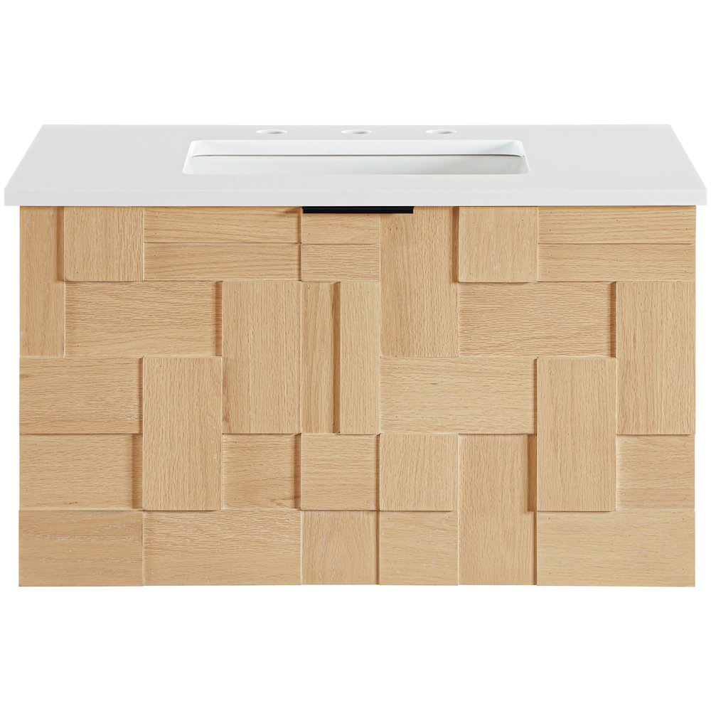 Leonardo 30" Natural Engineered Stone And Wood Wall Mounted Bathroom Vanity. Picture 2