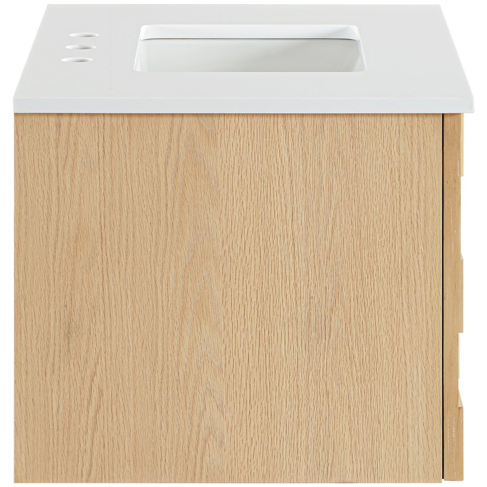 Leonardo 30" Natural Engineered Stone And Wood Wall Mounted Bathroom Vanity. Picture 8