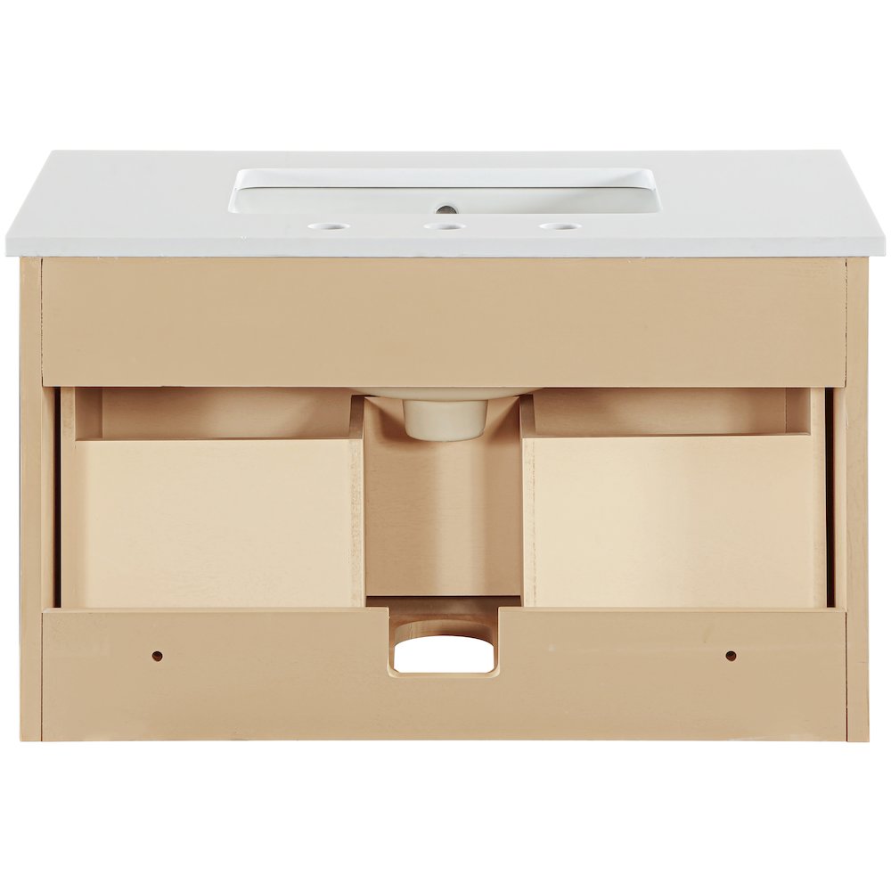 Leonardo 30" Natural Engineered Stone And Wood Wall Mounted Bathroom Vanity. Picture 3