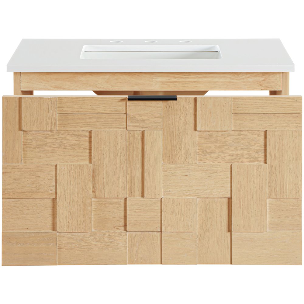Leonardo 30" Natural Engineered Stone And Wood Wall Mounted Bathroom Vanity. Picture 4