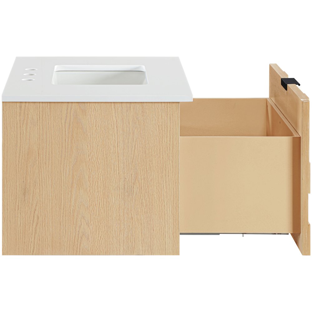 Leonardo 30" Natural Engineered Stone And Wood Wall Mounted Bathroom Vanity. Picture 5