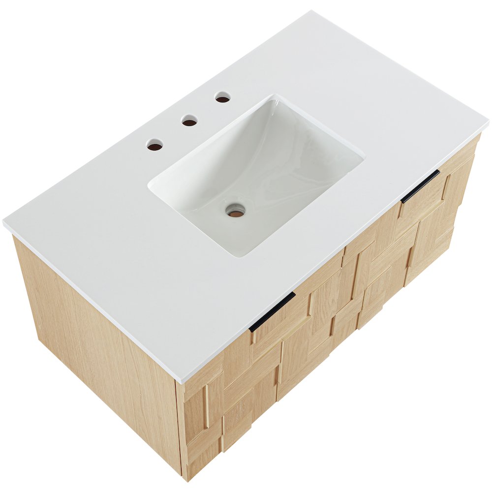Leonardo 36" Natural Engineered Stone And Wood Wall Mounted Bathroom Vanity. Picture 10