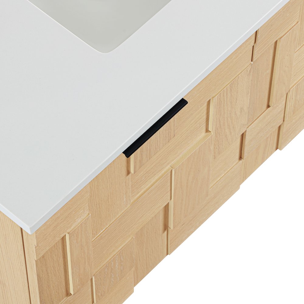 Leonardo 36" Natural Engineered Stone And Wood Wall Mounted Bathroom Vanity. Picture 11