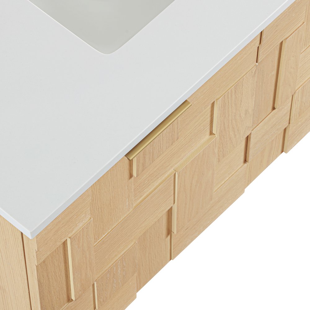 Leonardo 36" Natural Engineered Stone And Wood Wall Mounted Bathroom Vanity. Picture 13