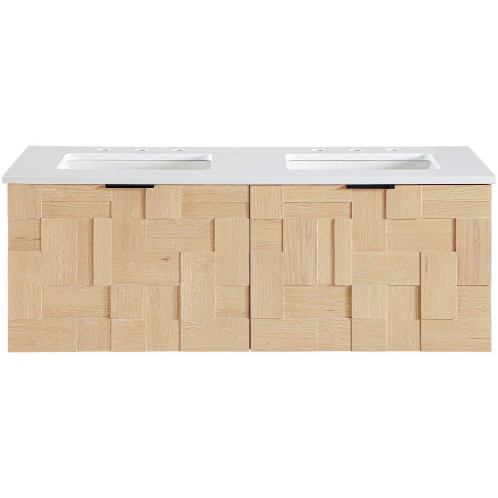 Leonardo 36" Natural Engineered Stone And Wood Wall Mounted Bathroom Vanity. Picture 2
