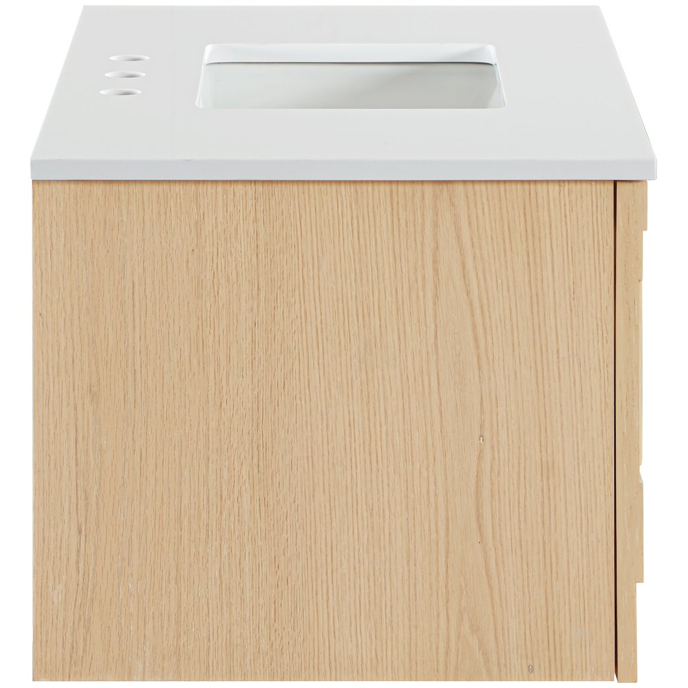 Leonardo 36" Natural Engineered Stone And Wood Wall Mounted Bathroom Vanity. Picture 8