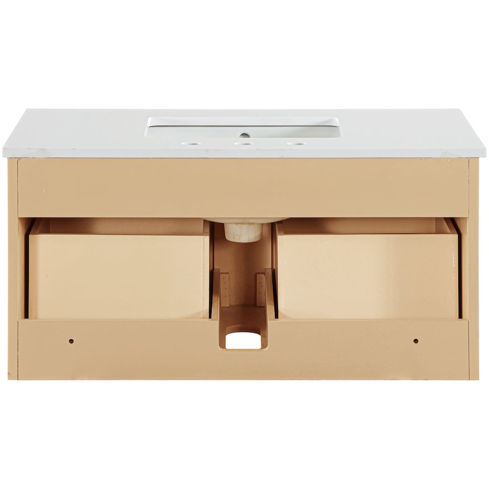 Leonardo 36" Natural Engineered Stone And Wood Wall Mounted Bathroom Vanity. Picture 3