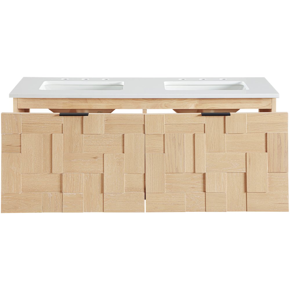 Leonardo 36" Natural Engineered Stone And Wood Wall Mounted Bathroom Vanity. Picture 4