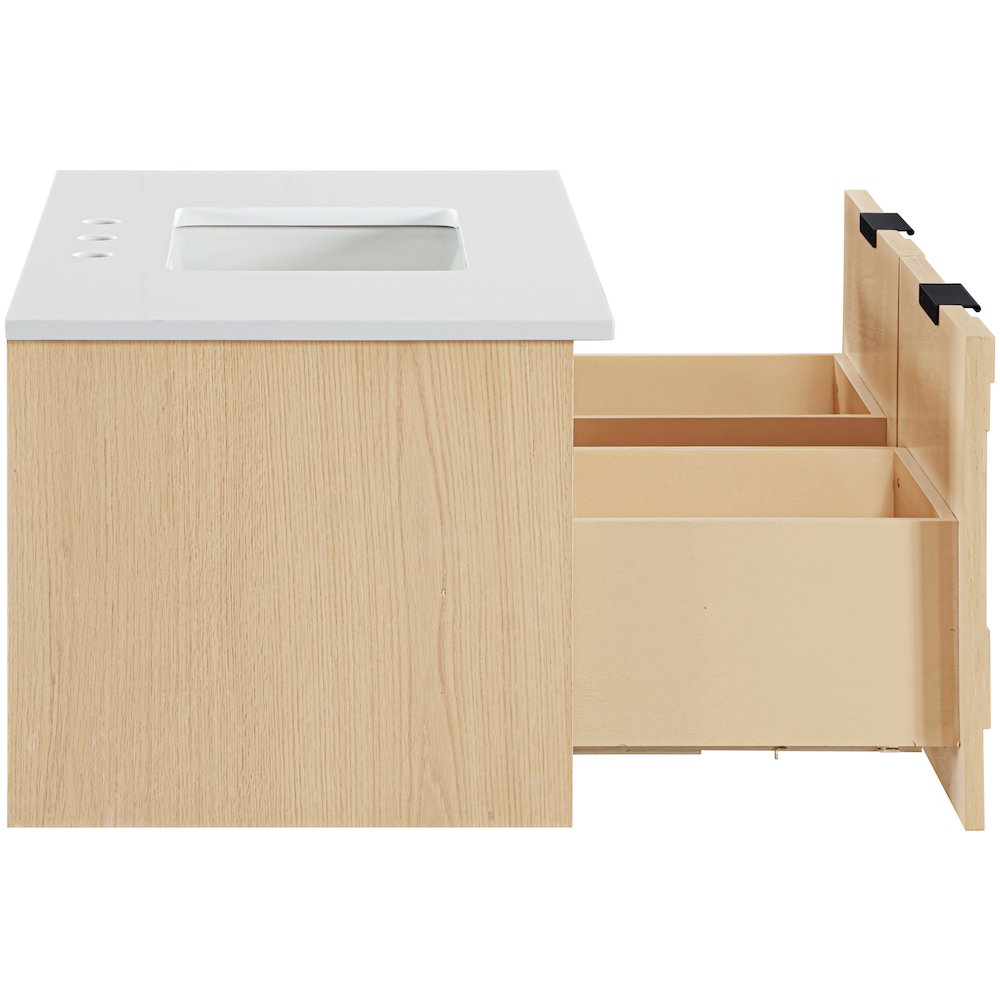 Leonardo 36" Natural Engineered Stone And Wood Wall Mounted Bathroom Vanity. Picture 5