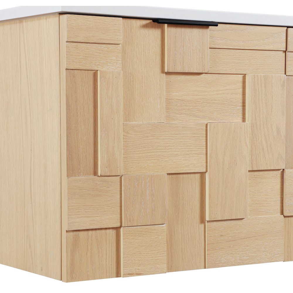 Leonardo 36" Natural Engineered Stone And Wood Wall Mounted Bathroom Vanity. Picture 9
