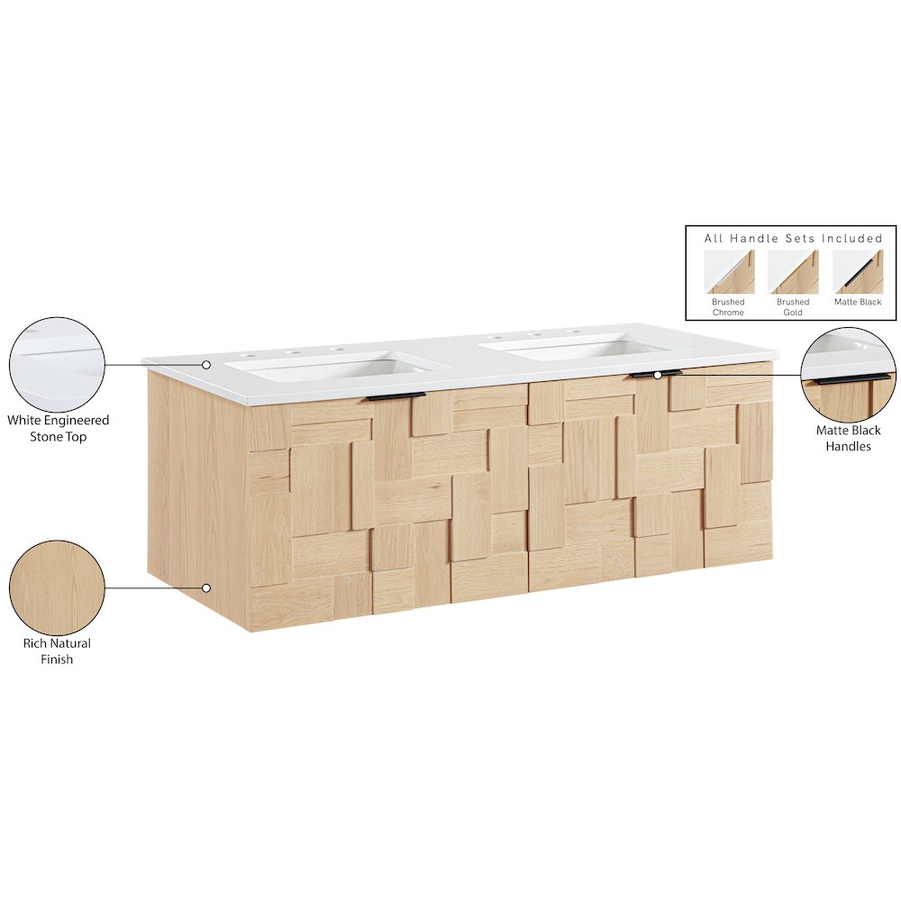 Leonardo 48" Natural Engineered Stone And Wood Wall Mounted Bathroom Vanity. Picture 16