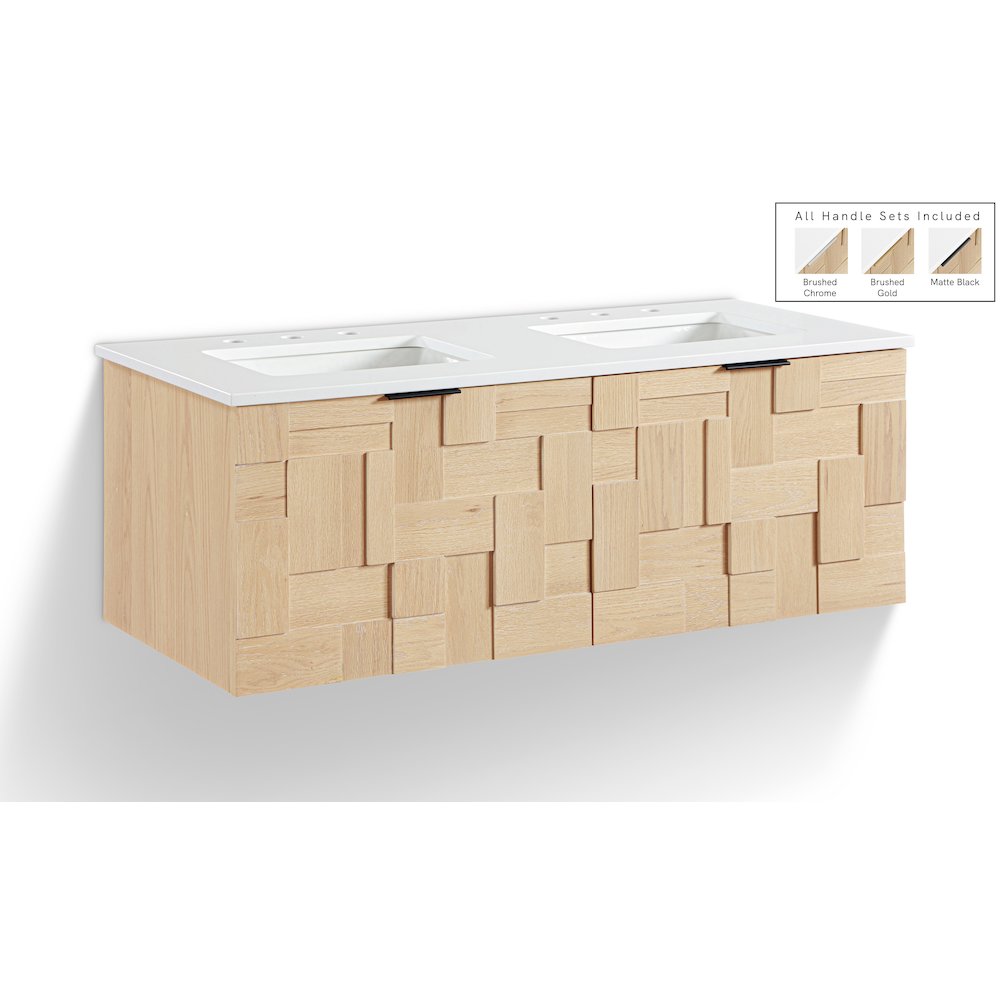 Leonardo 48" Natural Engineered Stone And Wood Wall Mounted Bathroom Vanity. Picture 1