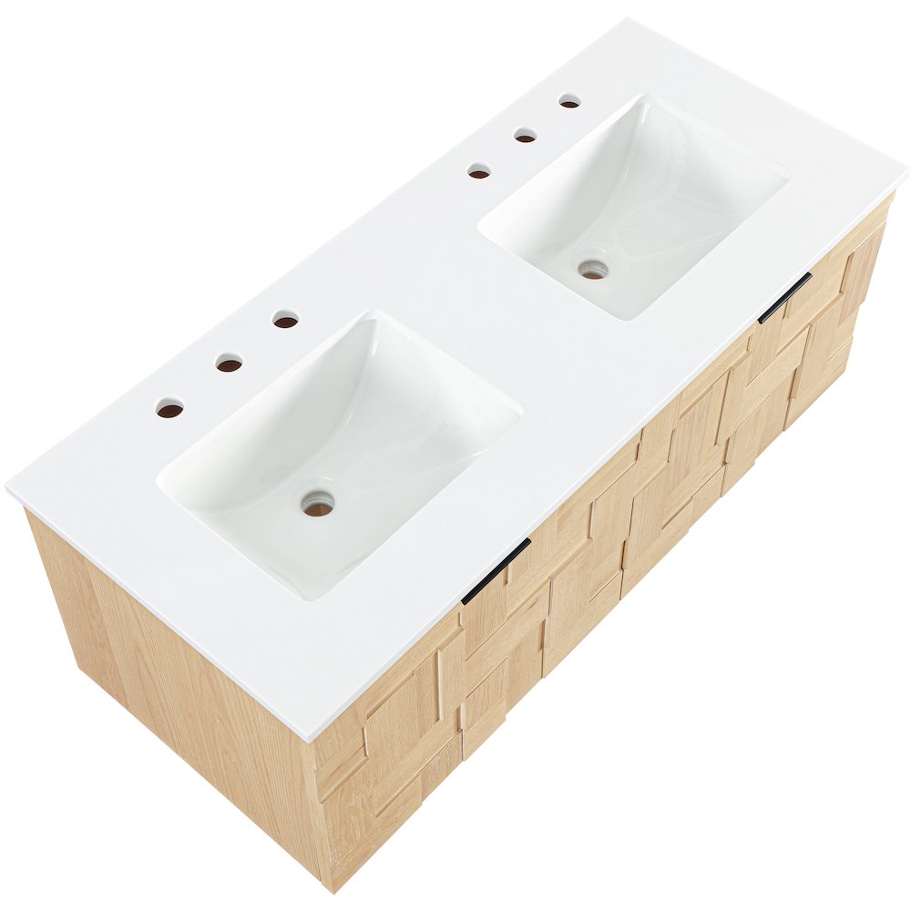 Leonardo 48" Natural Engineered Stone And Wood Wall Mounted Bathroom Vanity. Picture 10