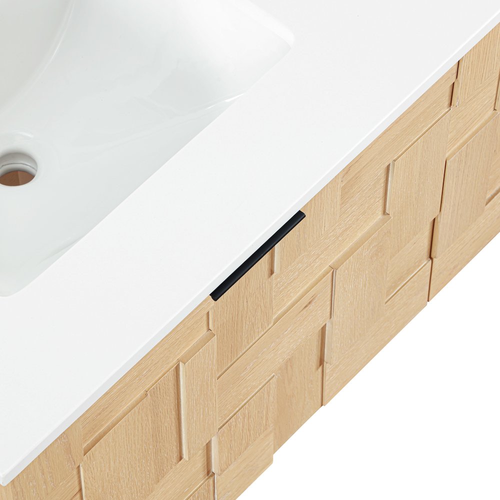 Leonardo 48" Natural Engineered Stone And Wood Wall Mounted Bathroom Vanity. Picture 11