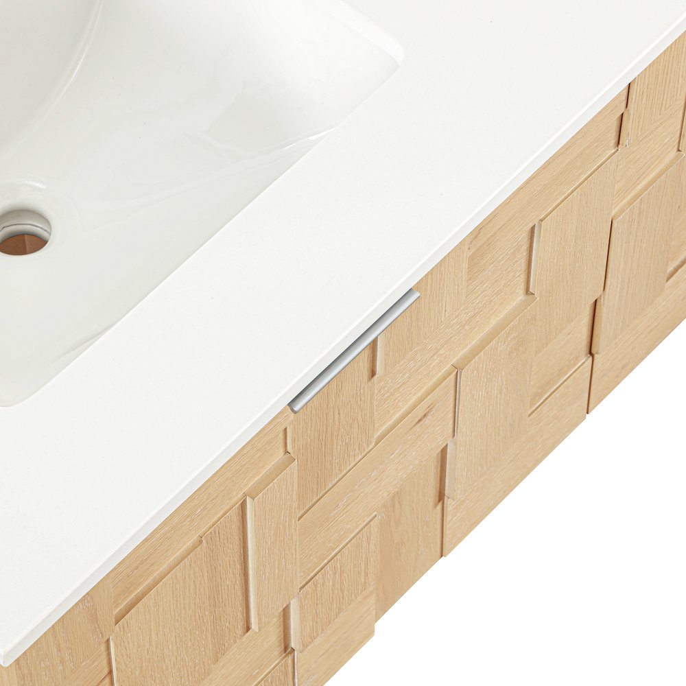 Leonardo 48" Natural Engineered Stone And Wood Wall Mounted Bathroom Vanity. Picture 12
