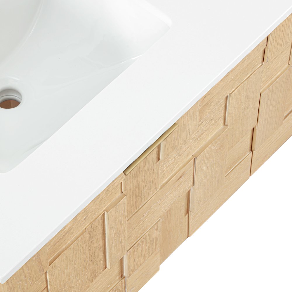 Leonardo 48" Natural Engineered Stone And Wood Wall Mounted Bathroom Vanity. Picture 13