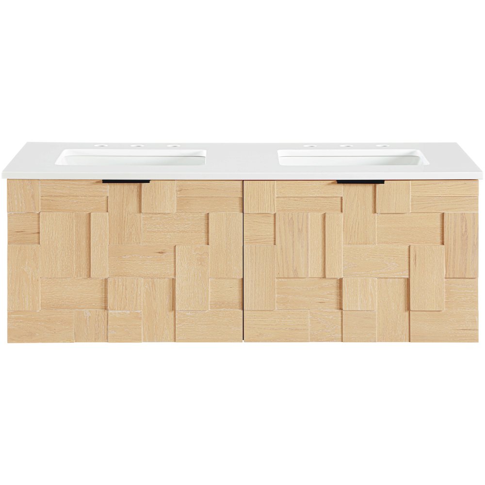 Leonardo 48" Natural Engineered Stone And Wood Wall Mounted Bathroom Vanity. Picture 2