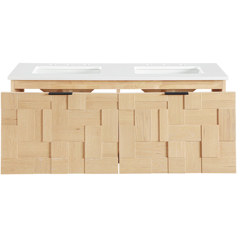 Leonardo 48" Natural Engineered Stone And Wood Wall Mounted Bathroom Vanity. Picture 4