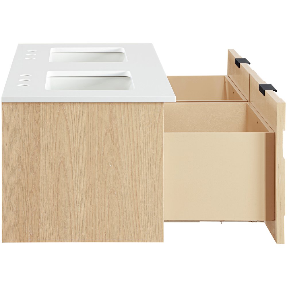 Leonardo 48" Natural Engineered Stone And Wood Wall Mounted Bathroom Vanity. Picture 5