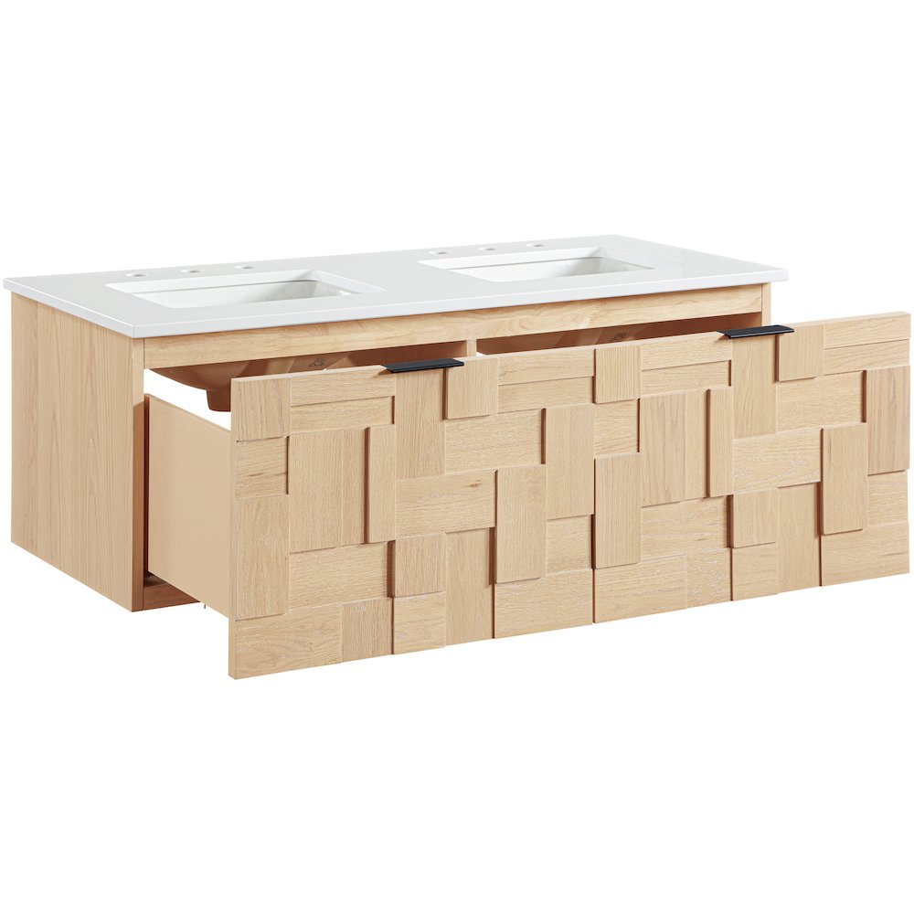 Leonardo 48" Natural Engineered Stone And Wood Wall Mounted Bathroom Vanity. Picture 6