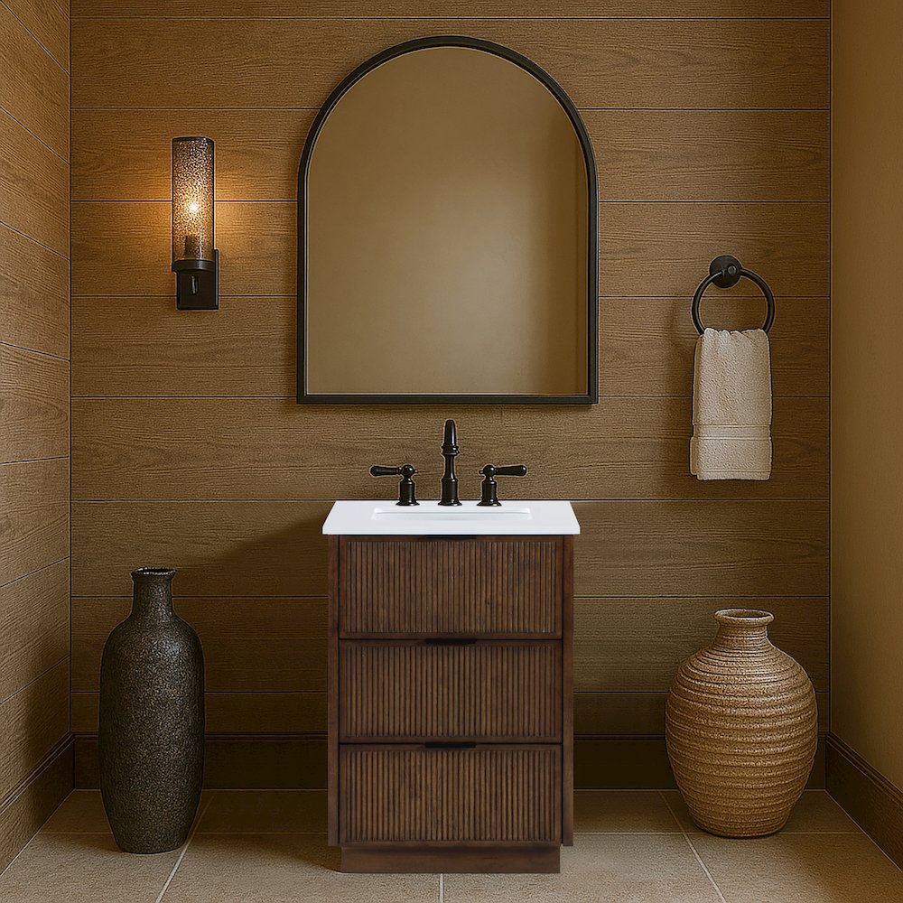 Willard 24" Brown Engineered Stone And Solid Wood Bathroom Vanity. Picture 7