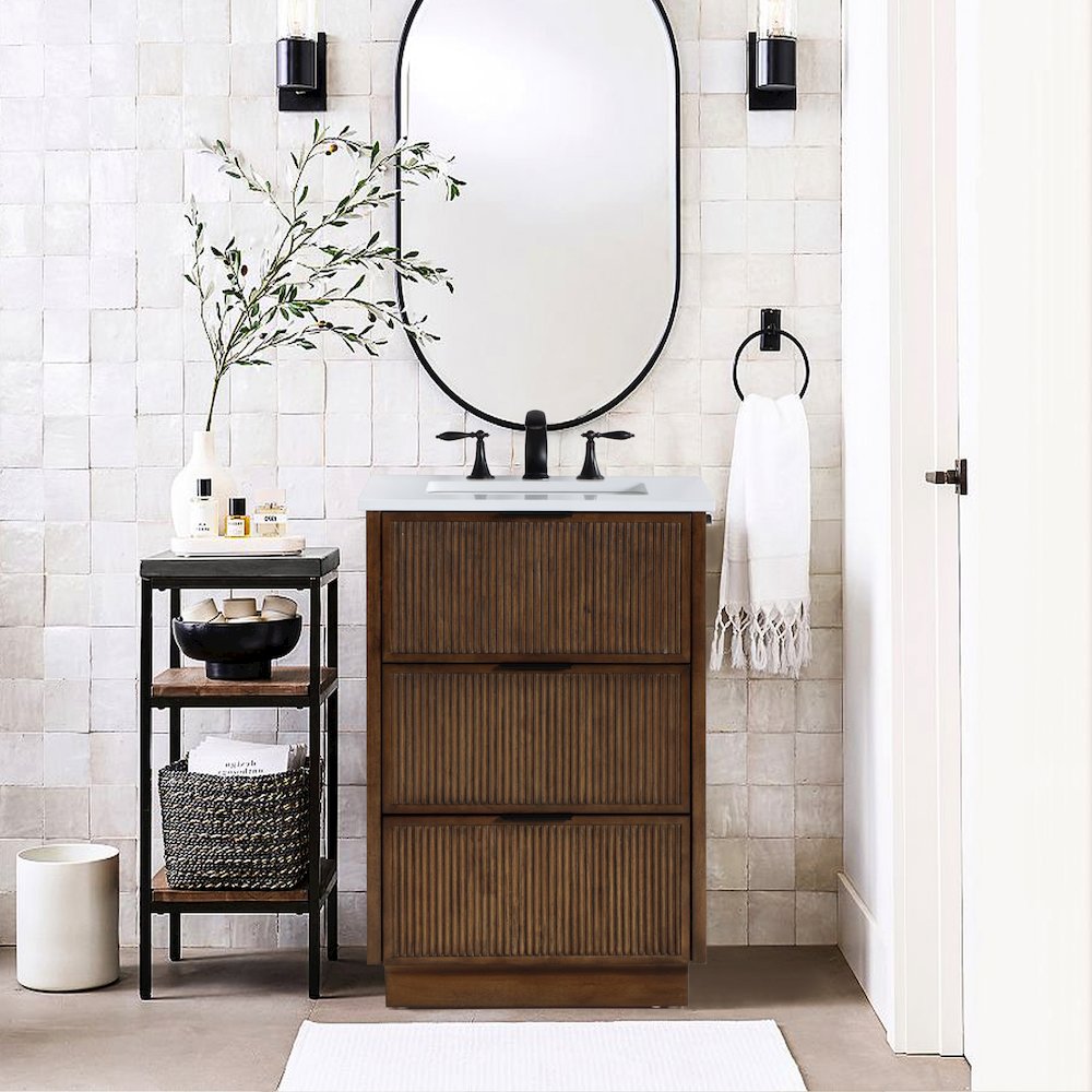 Willard 24" Brown Engineered Stone And Solid Wood Bathroom Vanity. Picture 8