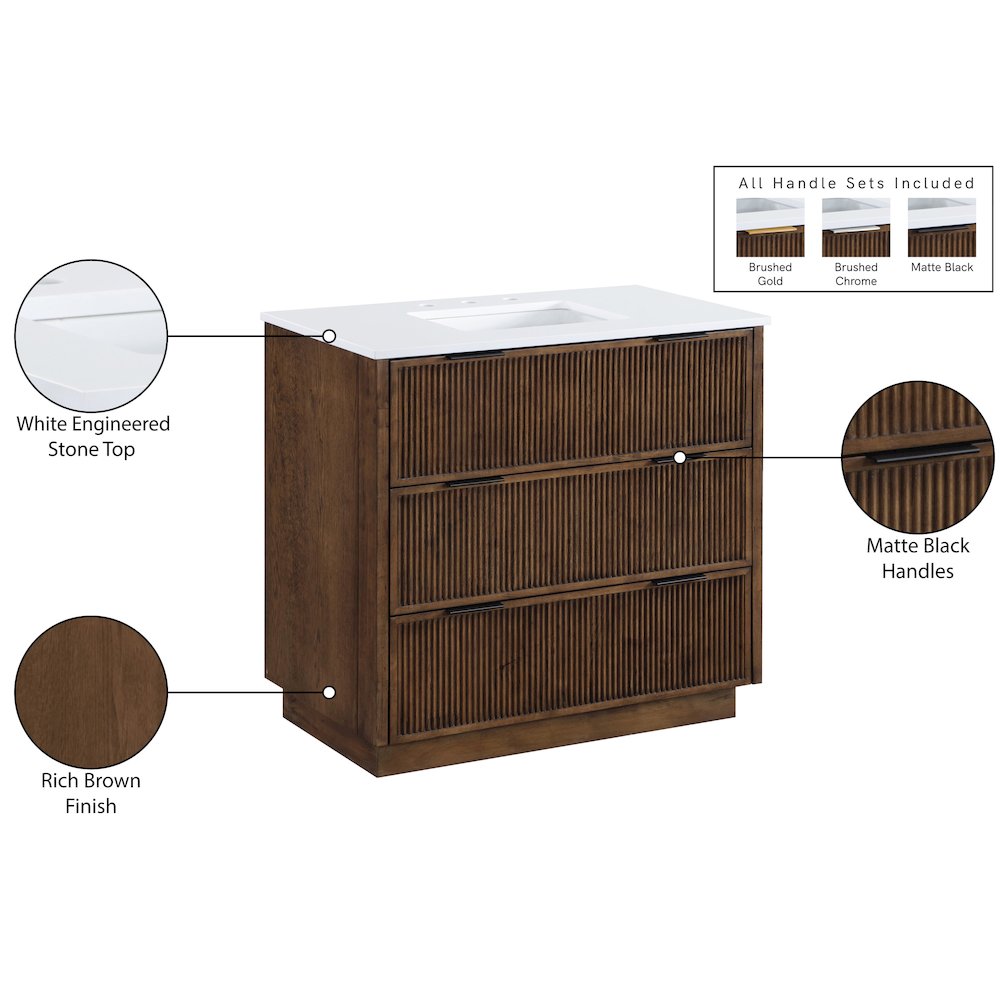 Willard 36" Brown Engineered Stone And Solid Wood Bathroom Vanity. Picture 13