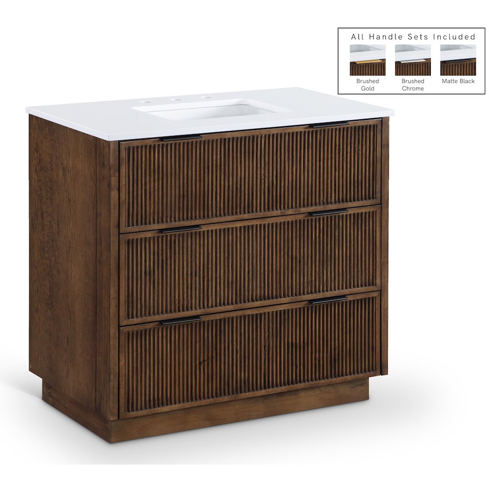 Willard 36" Brown Engineered Stone And Solid Wood Bathroom Vanity. Picture 1