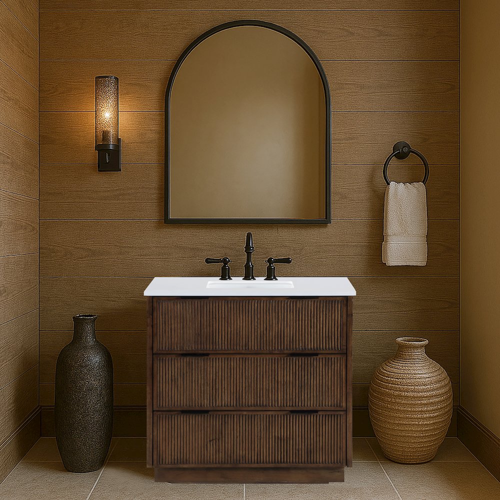 Willard 36" Brown Engineered Stone And Solid Wood Bathroom Vanity. Picture 7