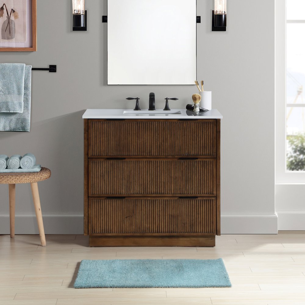 Willard 36" Brown Engineered Stone And Solid Wood Bathroom Vanity. Picture 8