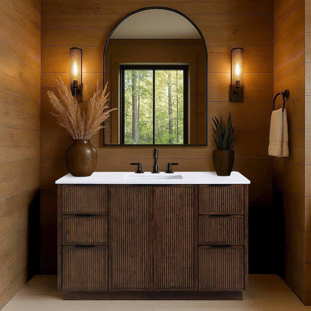 Willard 48" Brown Engineered Stone And Solid Wood Bathroom Vanity. Picture 7