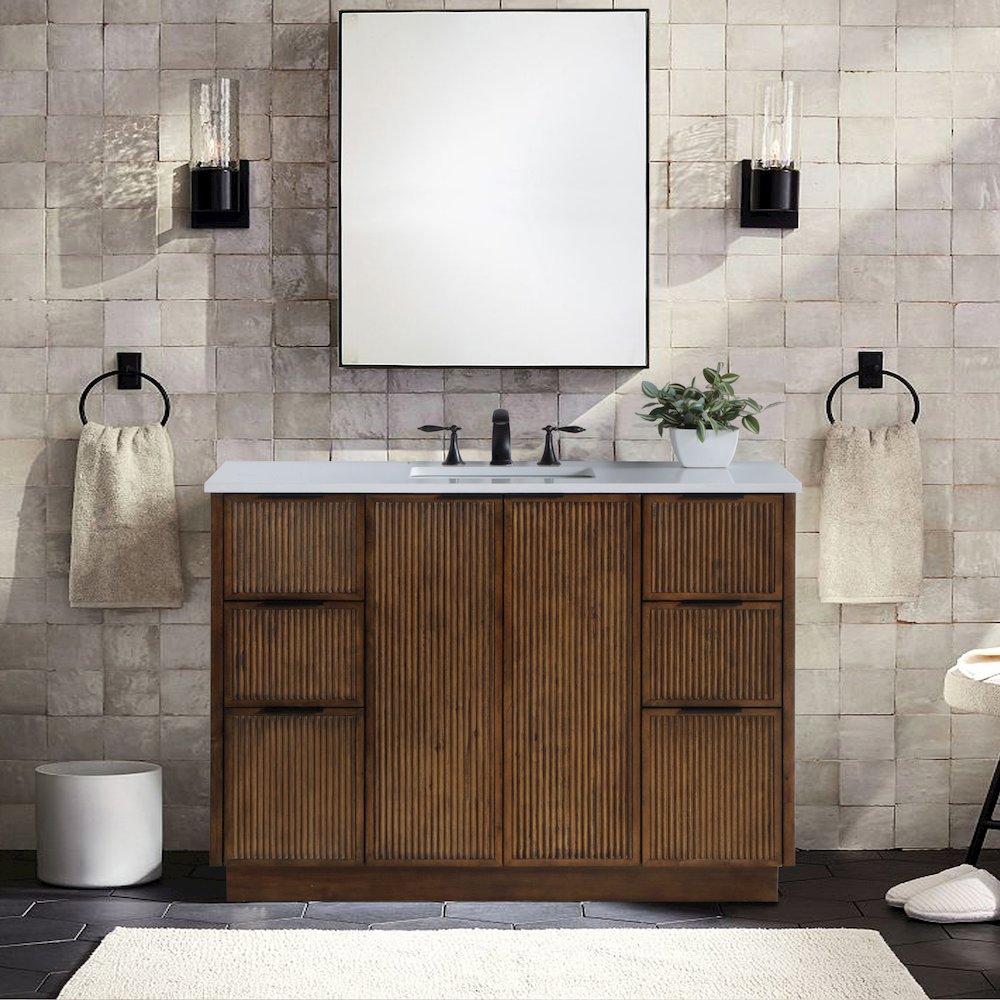 Willard 48" Brown Engineered Stone And Solid Wood Bathroom Vanity. Picture 8