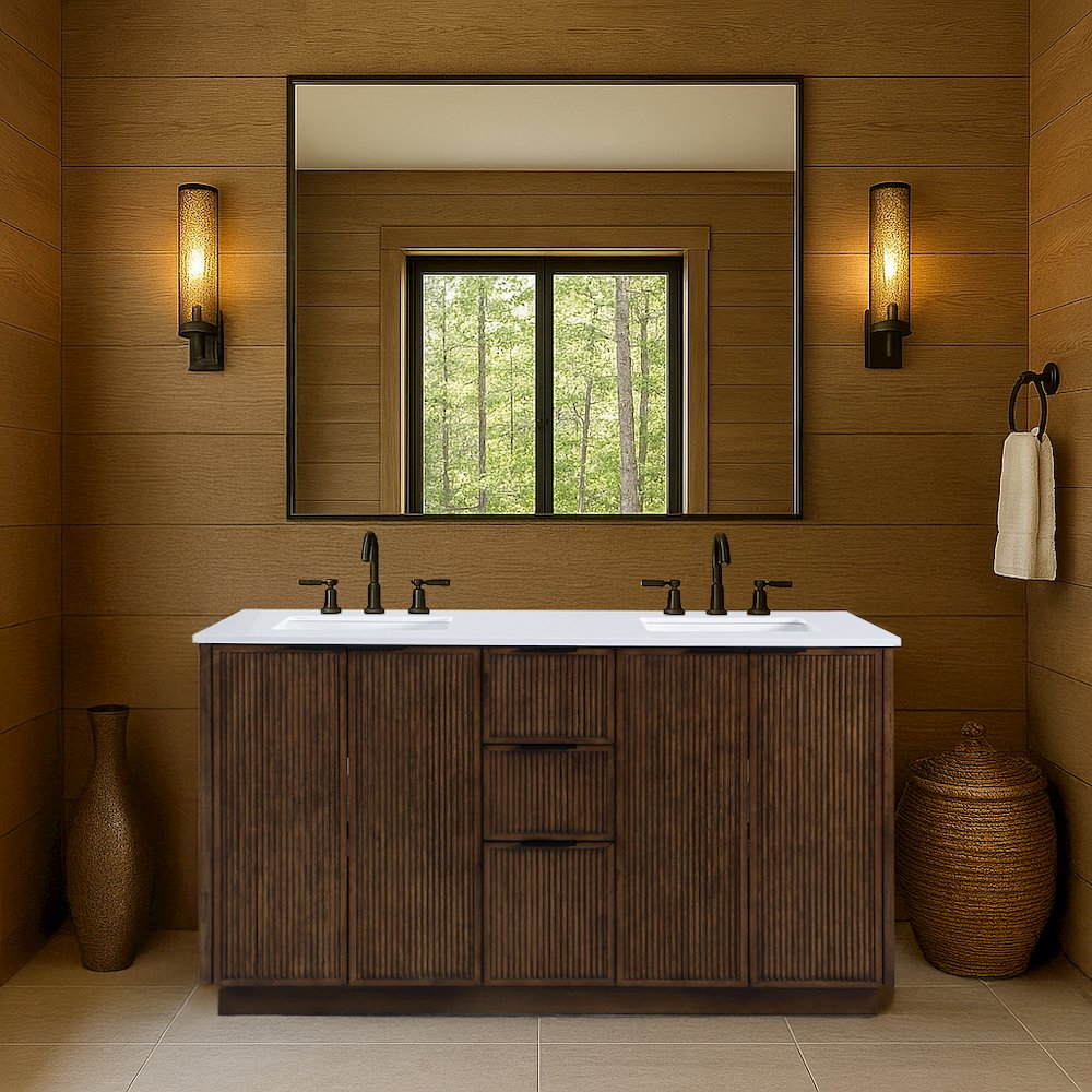Willard 60" Brown Engineered Stone And Solid Wood Bathroom Vanity. Picture 7
