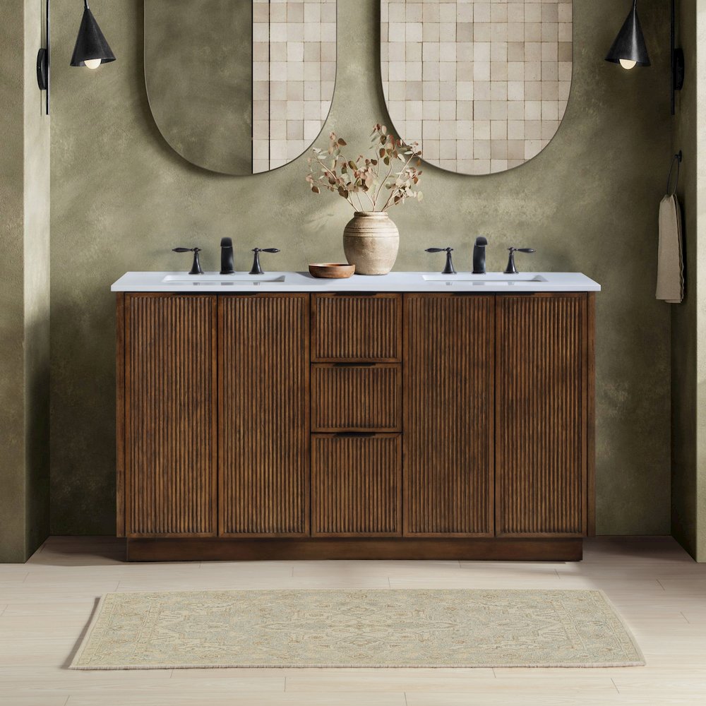 Willard 60" Brown Engineered Stone And Solid Wood Bathroom Vanity. Picture 8