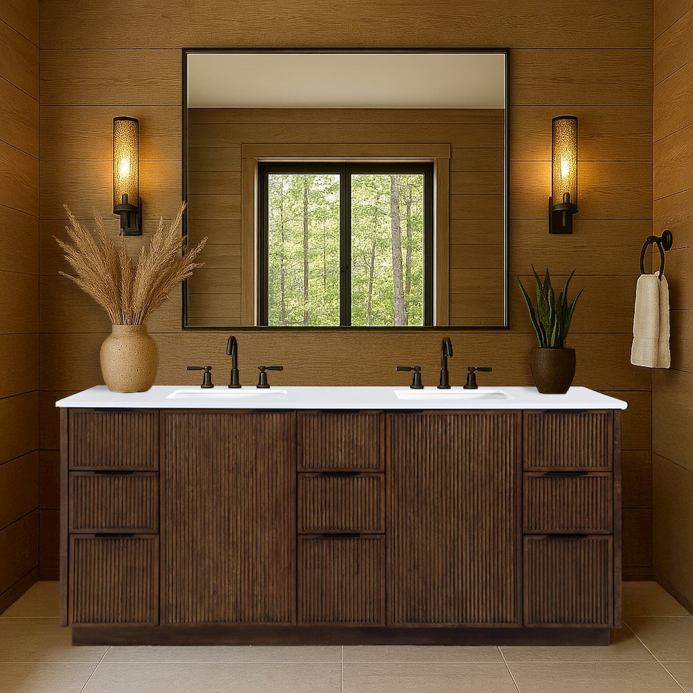 Willard 72" Brown Engineered Stone And Solid Wood Bathroom Vanity. Picture 7