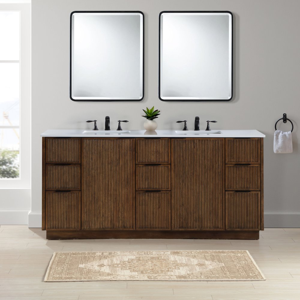 Willard 72" Brown Engineered Stone And Solid Wood Bathroom Vanity. Picture 8