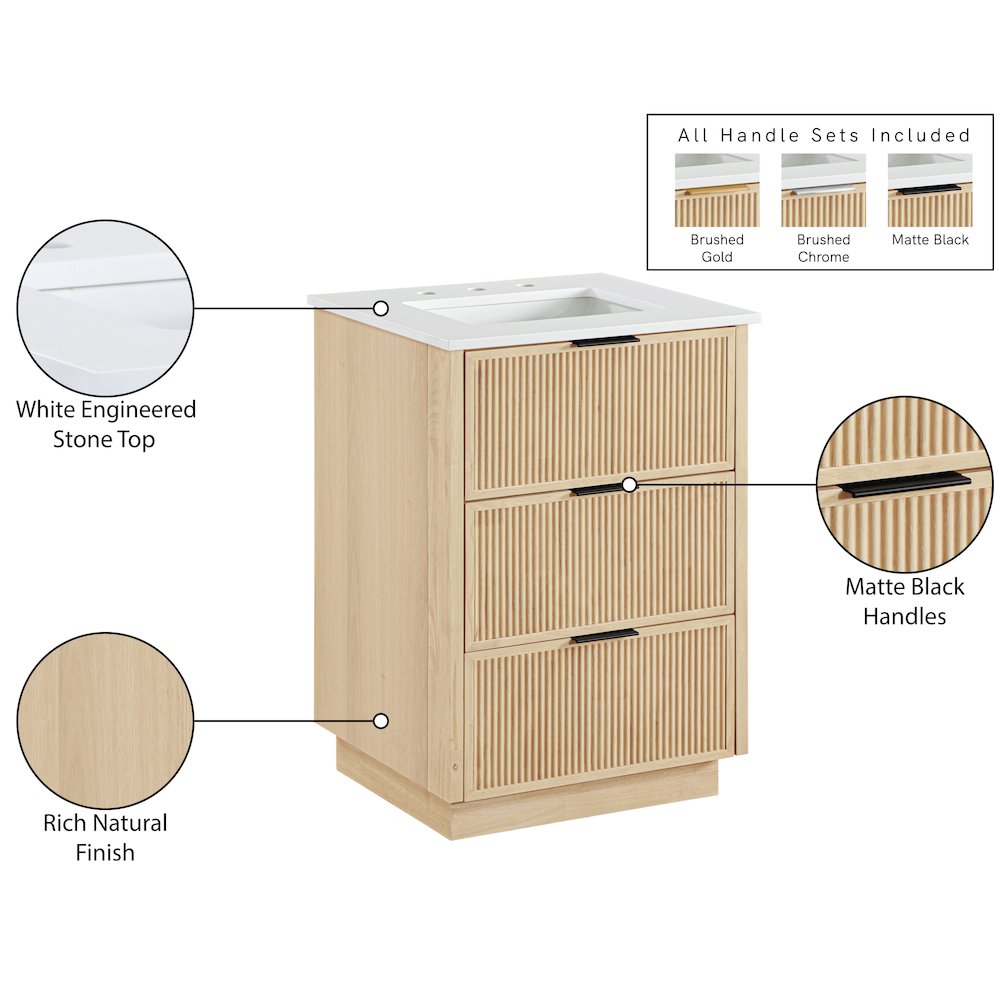 Willard 24" Natural Engineered Stone And Solid Wood Bathroom Vanity. Picture 13