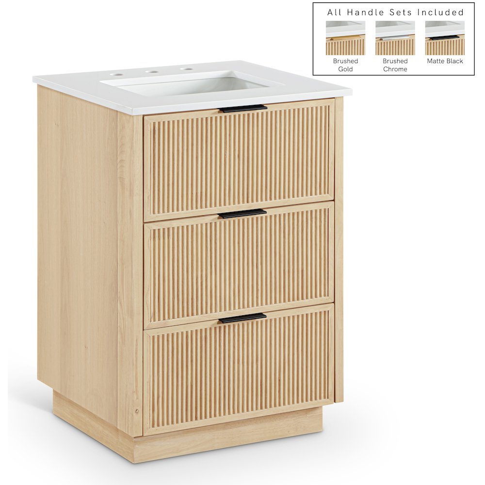 Willard 24" Natural Engineered Stone And Solid Wood Bathroom Vanity. Picture 1