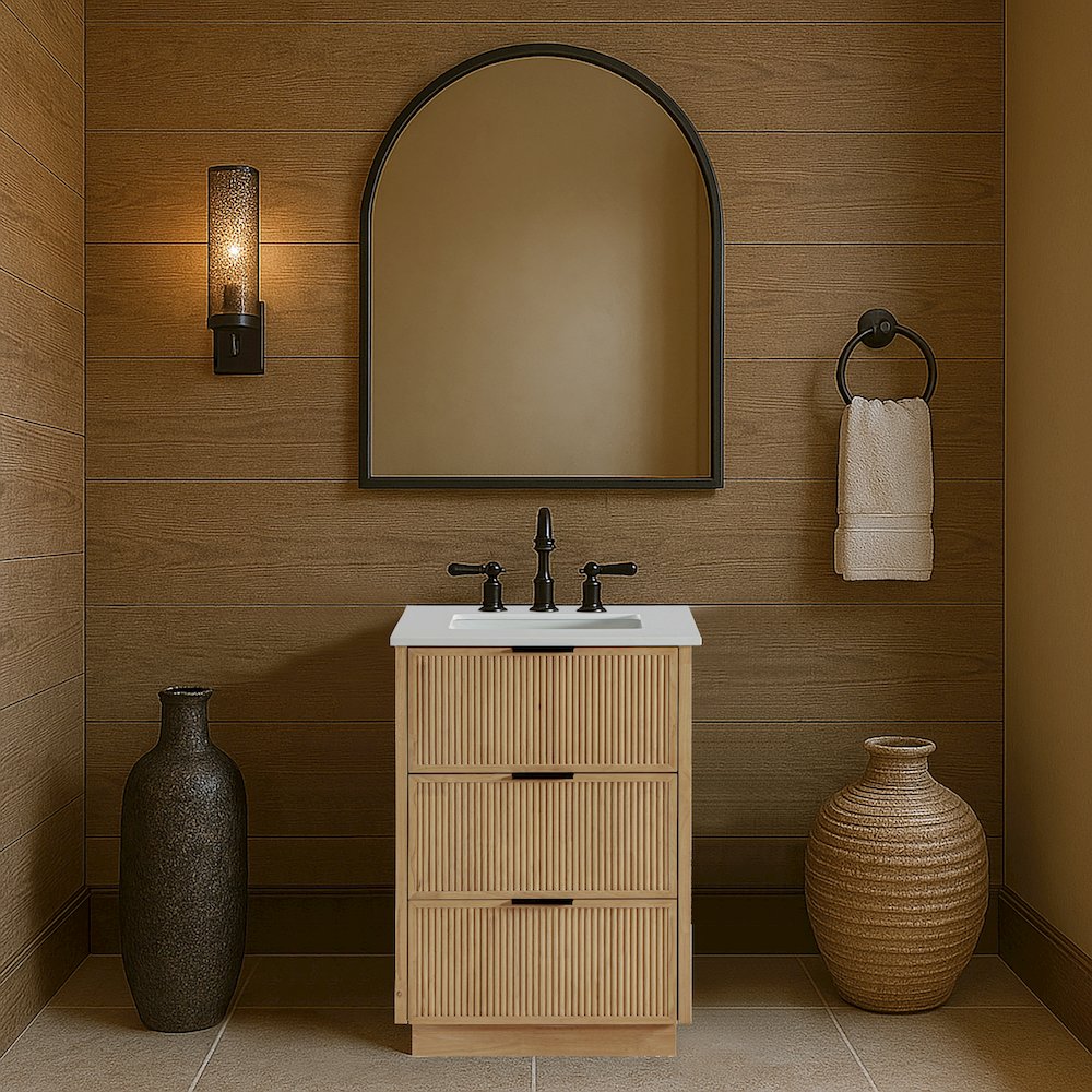 Willard 24" Natural Engineered Stone And Solid Wood Bathroom Vanity. Picture 7