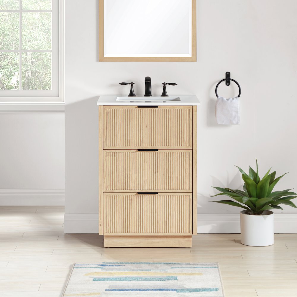 Willard 24" Natural Engineered Stone And Solid Wood Bathroom Vanity. Picture 8