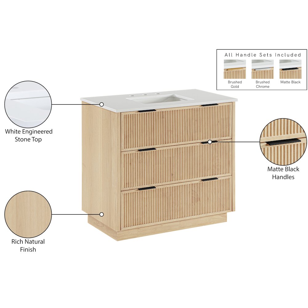 Willard 36" Natural Engineered Stone And Solid Wood Bathroom Vanity. Picture 13