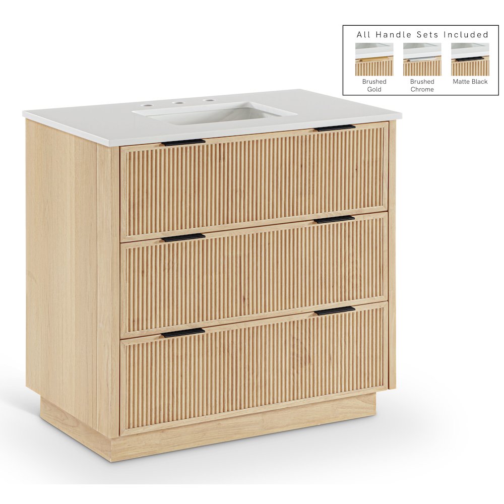 Willard 36" Natural Engineered Stone And Solid Wood Bathroom Vanity. Picture 1