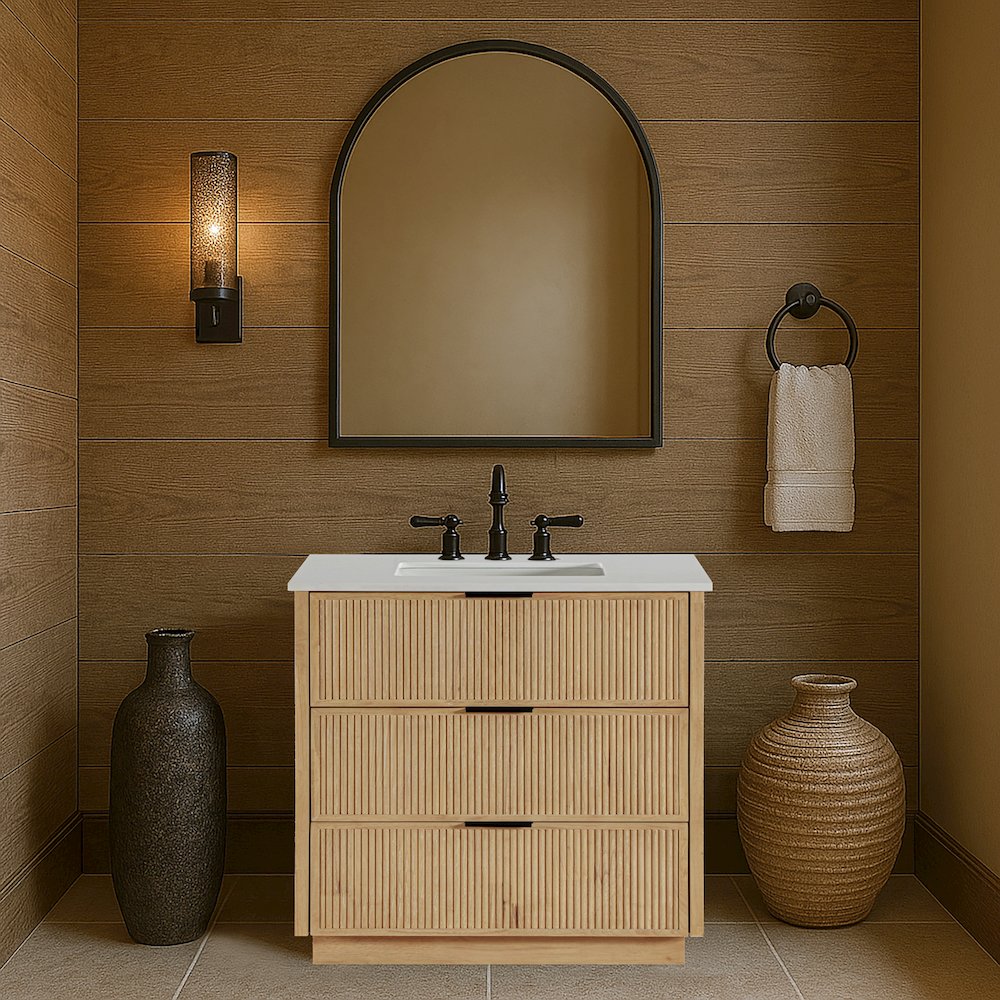 Willard 36" Natural Engineered Stone And Solid Wood Bathroom Vanity. Picture 7