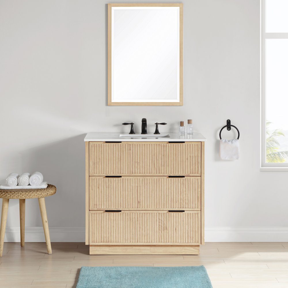 Willard 36" Natural Engineered Stone And Solid Wood Bathroom Vanity. Picture 8